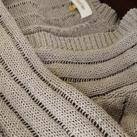 CALVIN KLEIN Gray/Taupe Cotton Knit Open Front Cardigan - Picture 11 of 12